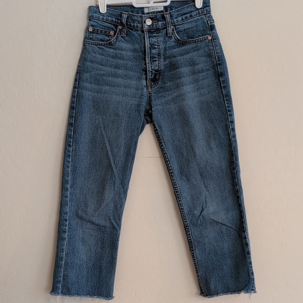 Comune Cropped Raw Hem Button Fly Classic Blue Denim Jeans - Size 24